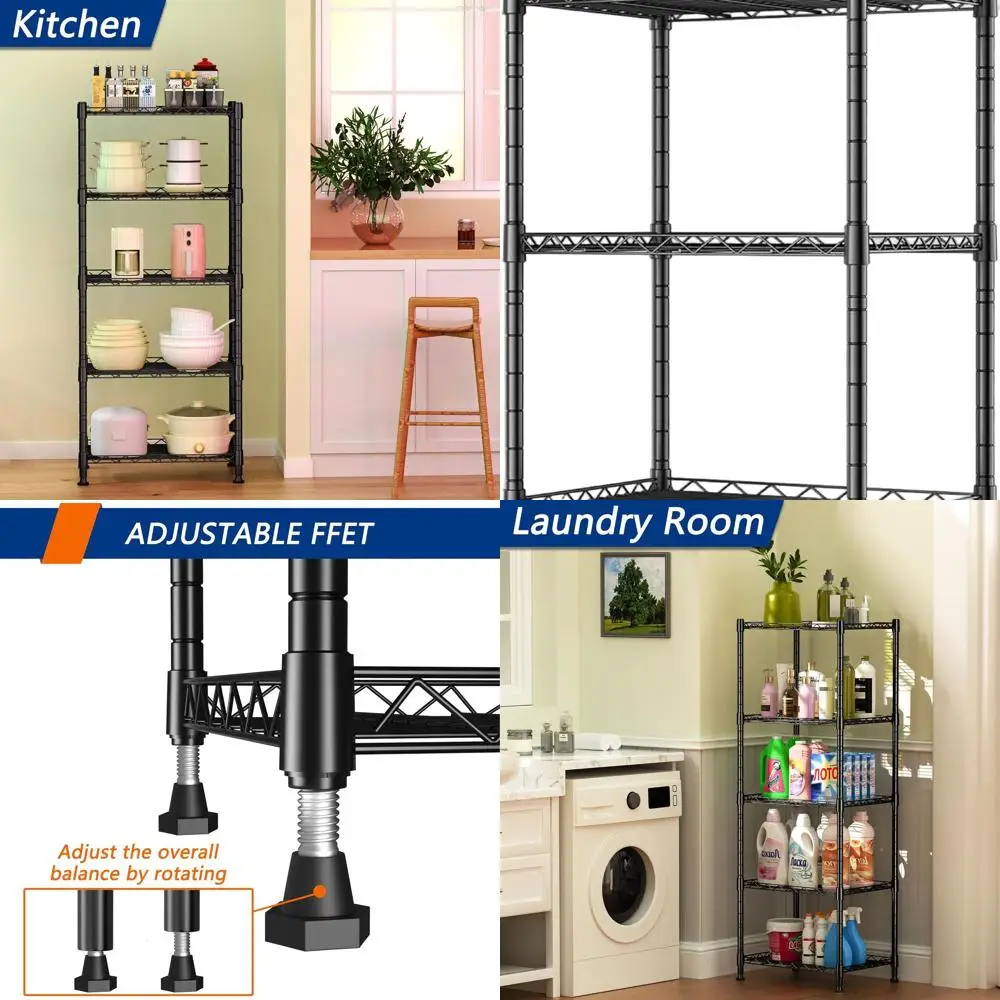 

Регулируемая 5-ярусная металлическая полка для домашнего хранения (черная, 11,8x16,6x53,5)