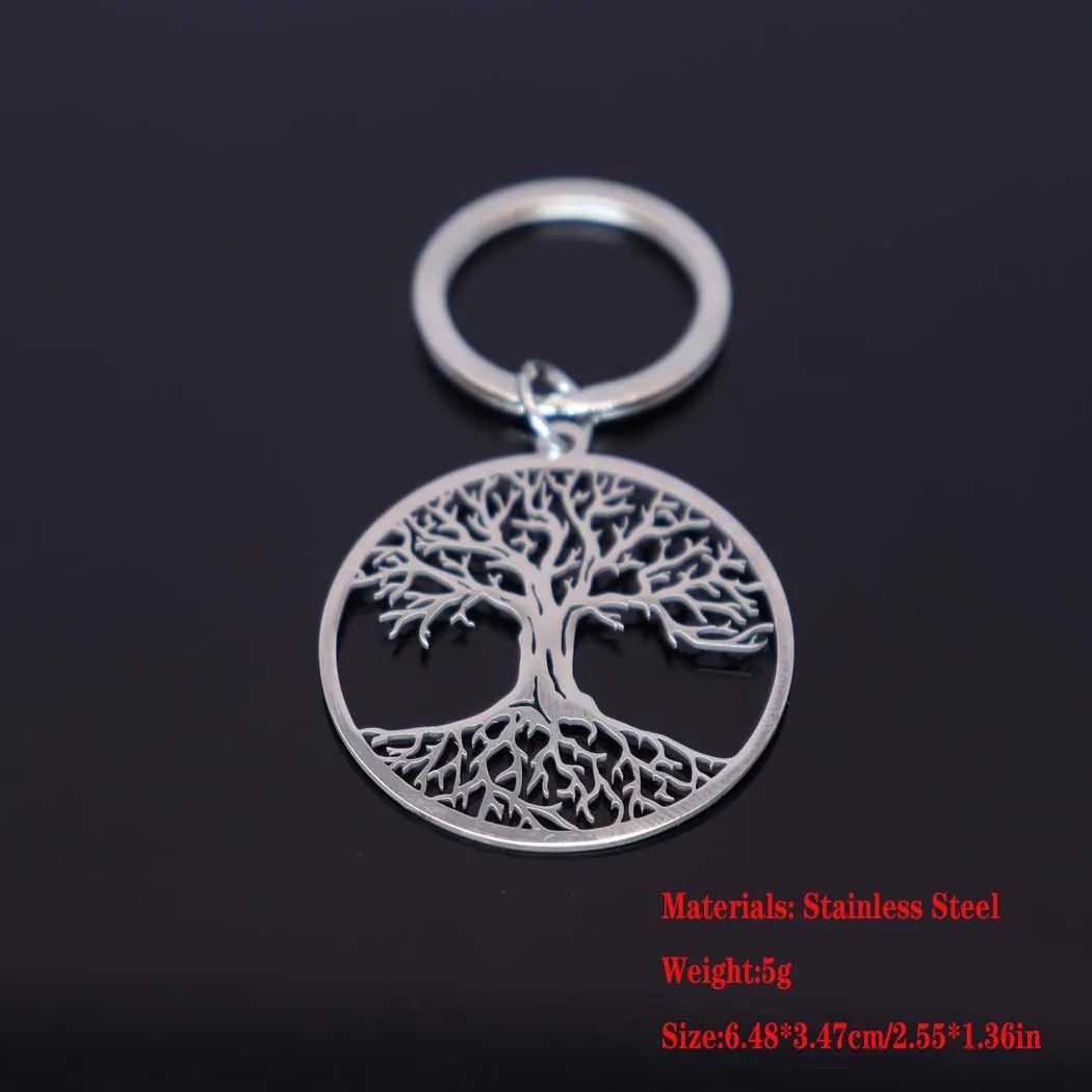 2024 New fashion stainless steel round tree of Life pendant keychain temperament everything with key chain men\'s and women\'s acc