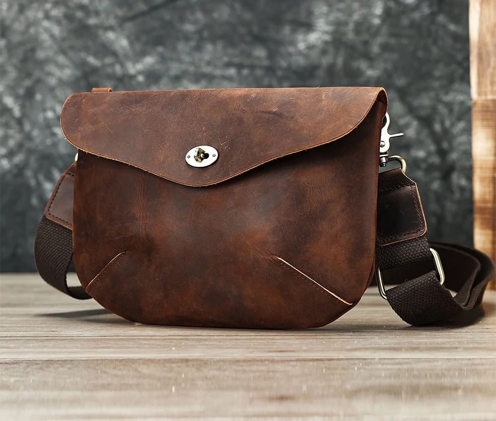 Vintage Crazy Horse Leather Motorcycle Bag - Men's Retro Crossbody Shoulder Bag, Durable Cowhide Sling for Biker