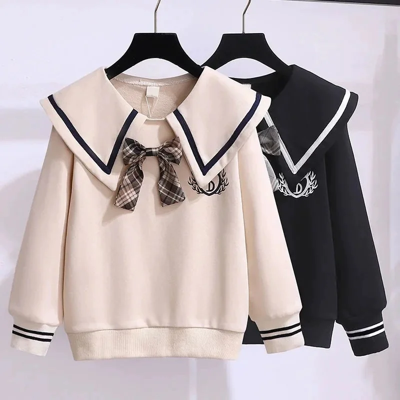 

Girls Spring and Autumn New Solid Color Fashion Hoodie Cotton Round Neck Loose Long Sleeve campus style Casual Hoodie Sweatshirt