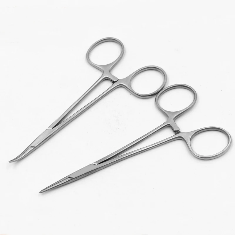 Pinzas hemostáticas de acero inoxidable, herramienta de belleza para párpados de plástico, codo recto, diente completo, mango dorado, fórceps hemostáticos