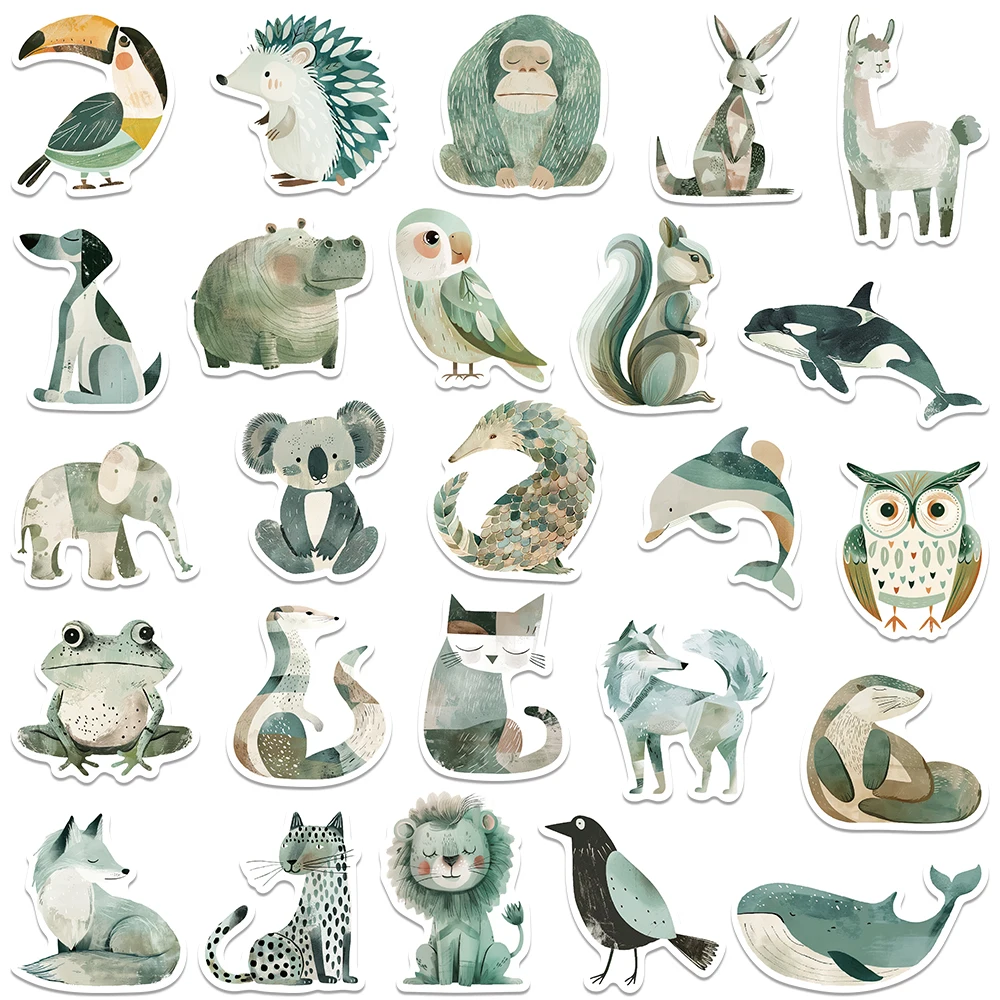 50pcs Aesthetic Cute Cartoon Light Green Animals Stickers Laptop Water Bottle Luggage Notebook DIY Waterproof Graffiti Decals