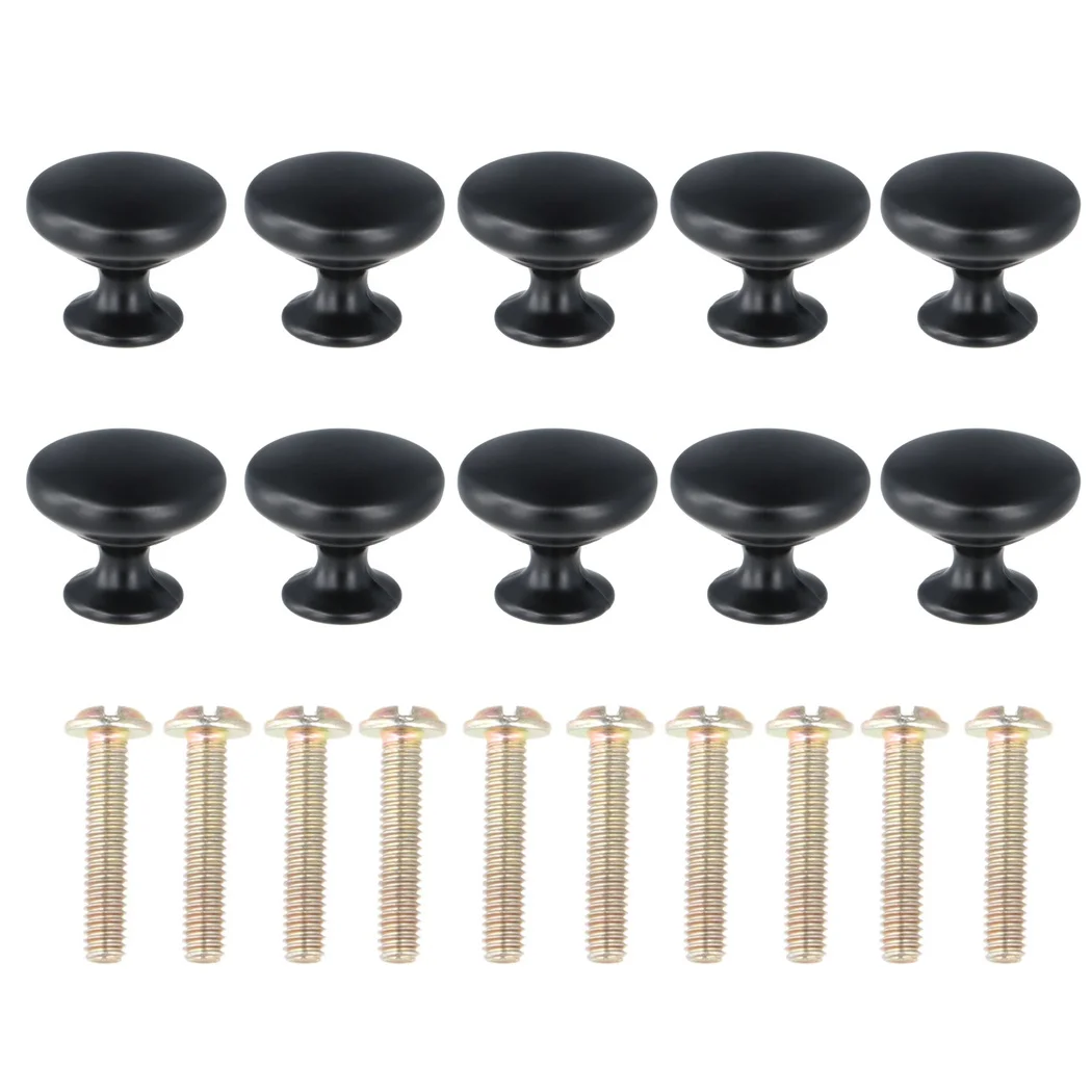 10Pcs Single Hole Cabinet Knobs Drawer Pulls Round Matte Black Dresser Pulls Wardrobe Pull Handles Zinc Alloy Cabinet Knobs
