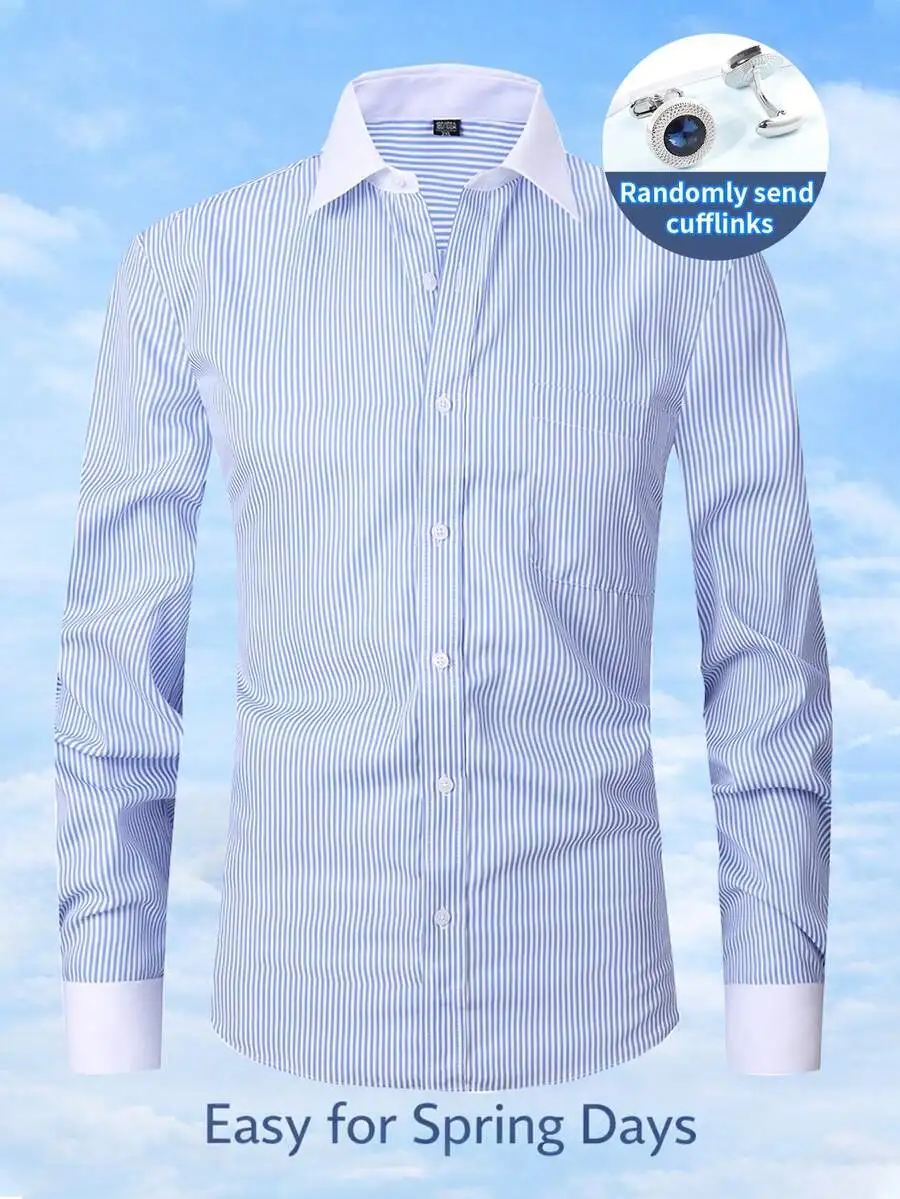 

Men's Striped Formal Dress Shirt with French Cuffs & Free Cufflinks