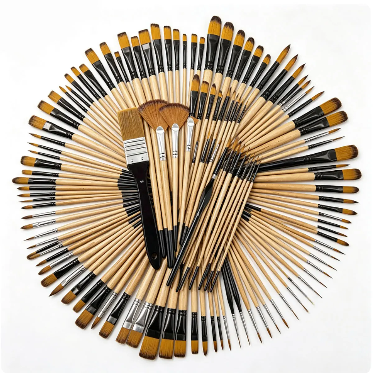 32Pcs Professional Painting Brush Set – Recycled Wood Handles with Gold Tips & Black Rings, Multi-Head Brushes for Acrylic ZSY