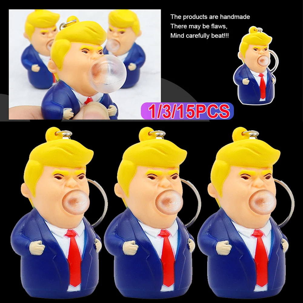 1/3/15pcs Trump-Inspired Acrylic Keyring Hanging Ornament Trump Blows Bubbles Christmas Decor for Car Tree Backpack Holiday Gift