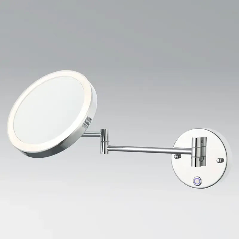 ETL certified modern rotating arm LED magnifying makeup mirror, wall-mounted desktop makeup mirror, single/double-sided 3x