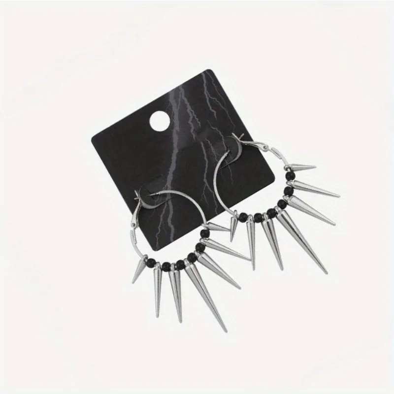 1 Pair Punk Minimalist Dark Gothic Style, Multiple Tapered Spikes Dangle Earrings for Outdoor Street Hip Hop Party image 2
