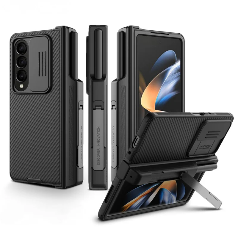 Phone Protective Case for Samsung Galaxy Z Fold 4 Case Camera Shield Pro Slide Back Protector Cover Kickstand with S-Pen Pocket