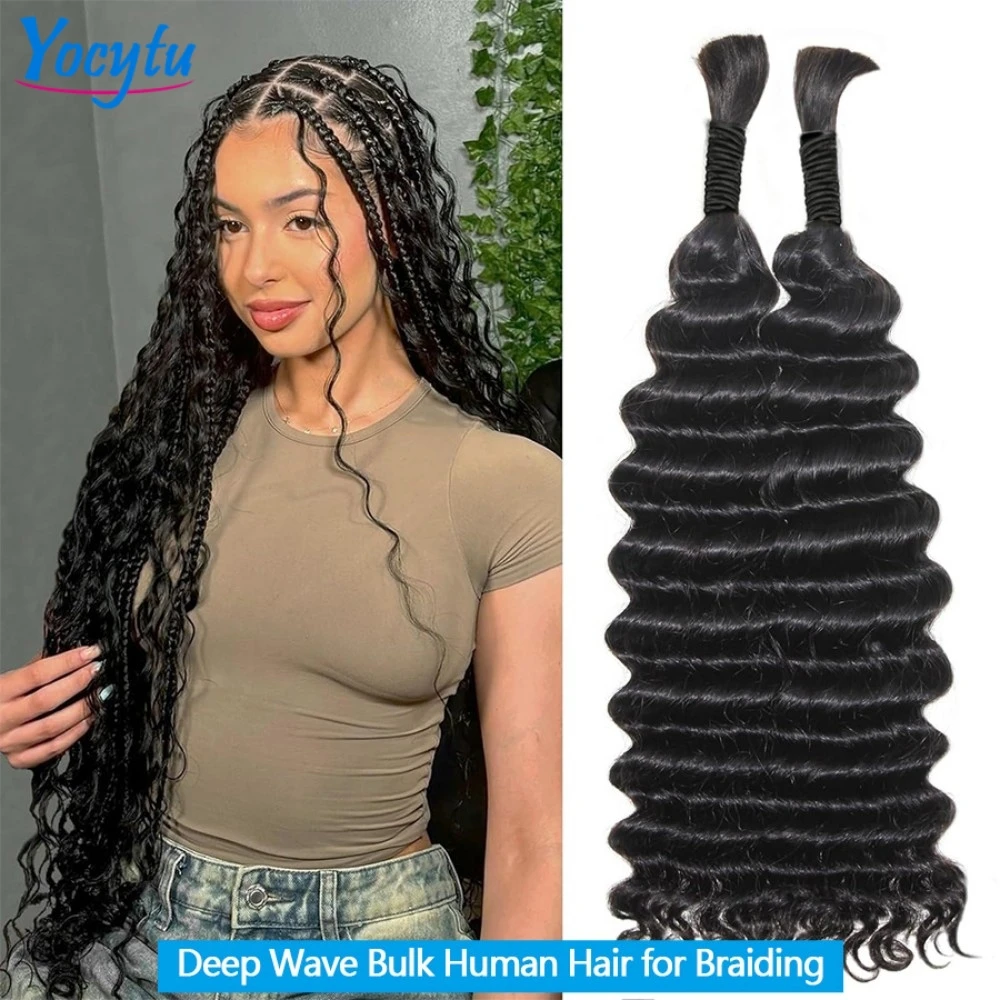 Deep Wave Cheveux Humain En Vrac Pour Tressage 18 20 22 Tissage Bouclé Cheveux Humain En Vrac Pour Tresse YOCYTU Meches Boho Humain Hair Braids 12A Tissage Humain Hair Deep Wave Bulk Tissages