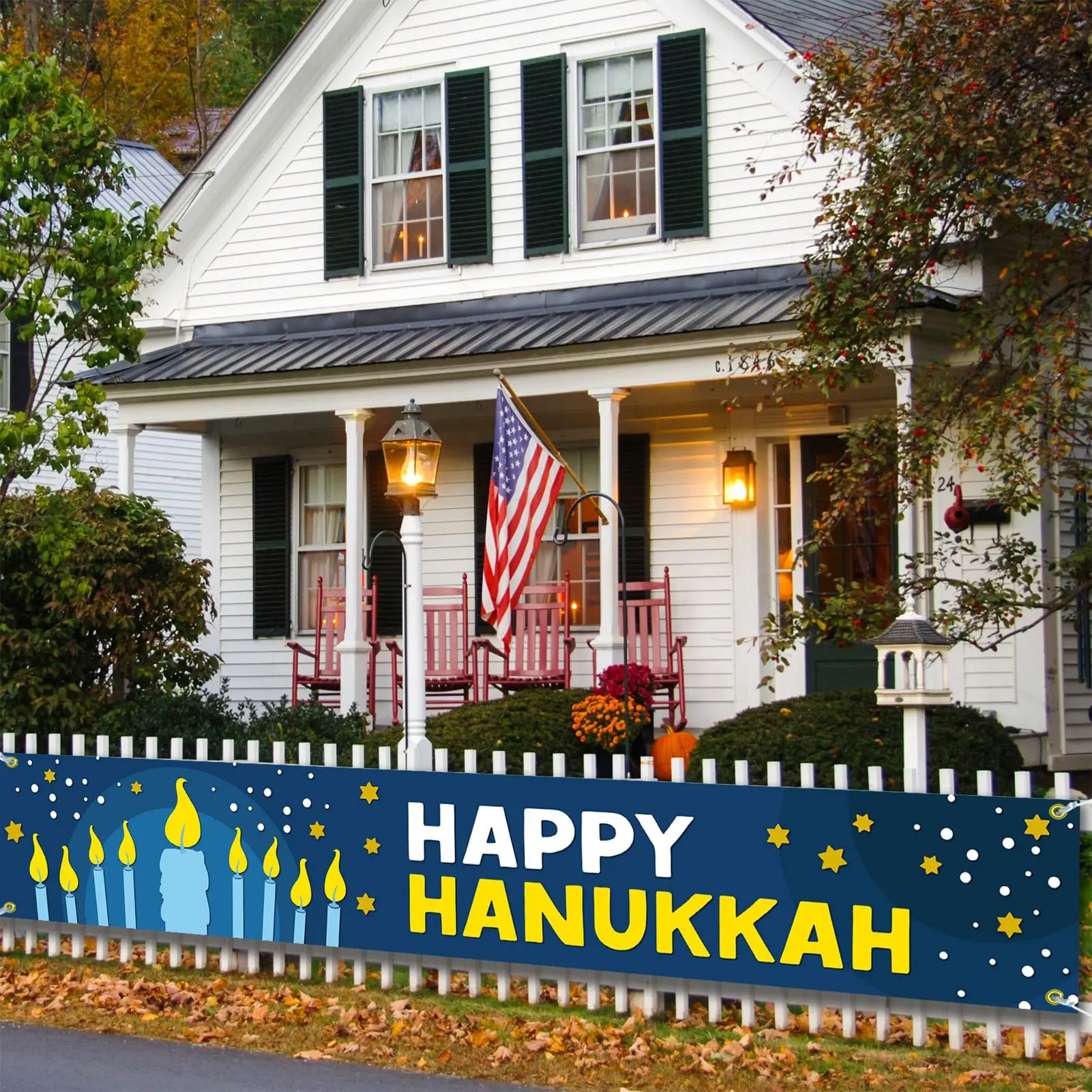 Happy Hanukkah Banner Chanukah Star of David Menorah Party Decorations for Home Outdoor Yard Sign Festive Decor Party Supplies