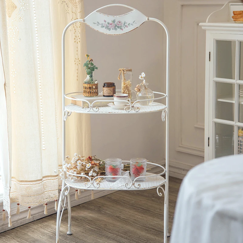 

French wrought iron storage rack retro floor-to-ceiling living room garden snack rack