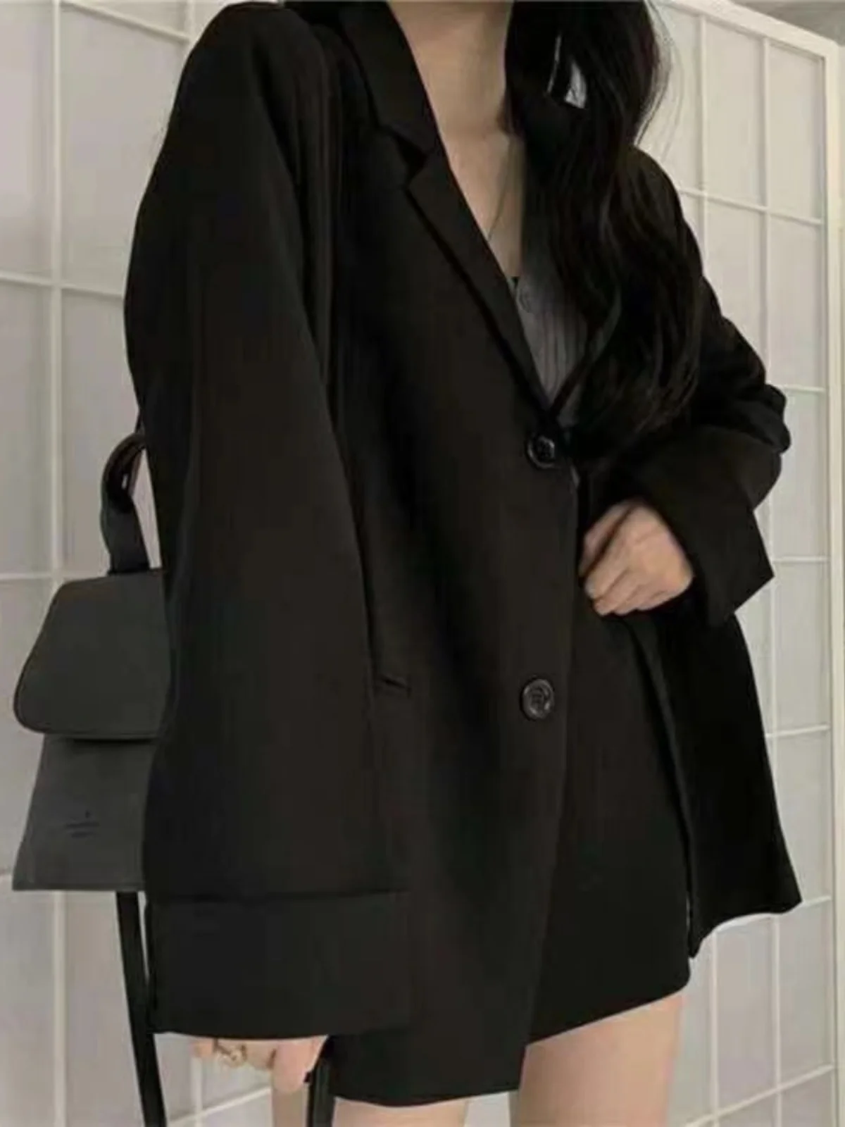 plus Size Casual Bla Suit Jaet Korean Sle Commute Pure Color Long Sve Thin Edition Street Faion Loose Fit Top