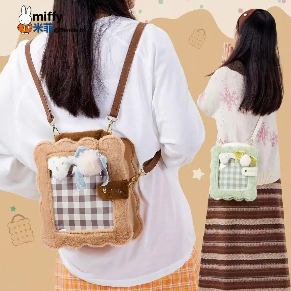 

Miffy Kawaii кролик клетчатый рюкзак женский многосторонний рюкзак с милым мультяшным рисунком сумка на плечо с подвеской модная повседневная сумка