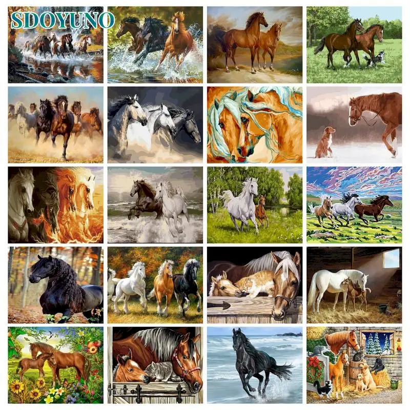 

SDOYUNO Frame DIY Painting By Numbers Kit Horse Animals Handpainted Oil Painting Unique Gift For Home Decor Photo Artwork