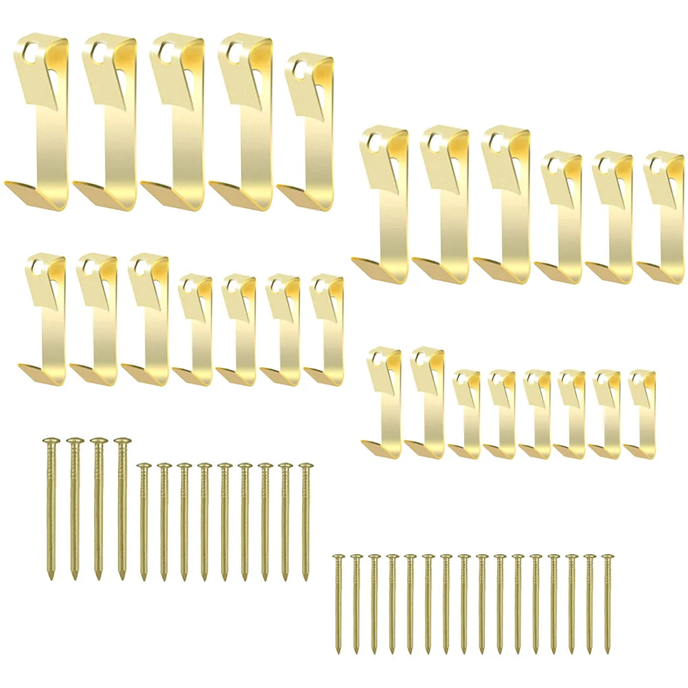 

Photo Frame Hook 136pcs Assembled Wall Hanger Package Nail Kit Boxed (Gold) Metal Picture Hooks Hangers for Hanging Mounting