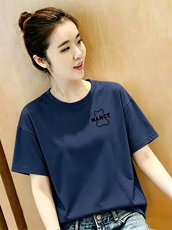 

Casual Shoulder Printed T-Shirt Women's Short Sleeve Loose Versatile Body Shirt Summer New Style Breathable Polyester Fiber