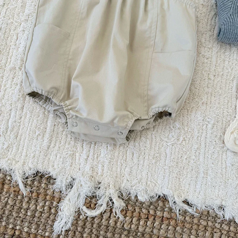 ربيع جديد 2026 ملابس داخلية للأطفال حديثي الولادة من البنات والأولاد بدون أكمام بلون سادة من القطن على الطراز الكوري بدلة تسلق 0-24 متر ملابس أطفال #6