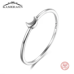 Kameraon Real 925 Sterling Silver Minimalist Moon Tiny Joints Finger Ring for Fashion Women Party Birthday Gift 2022 New