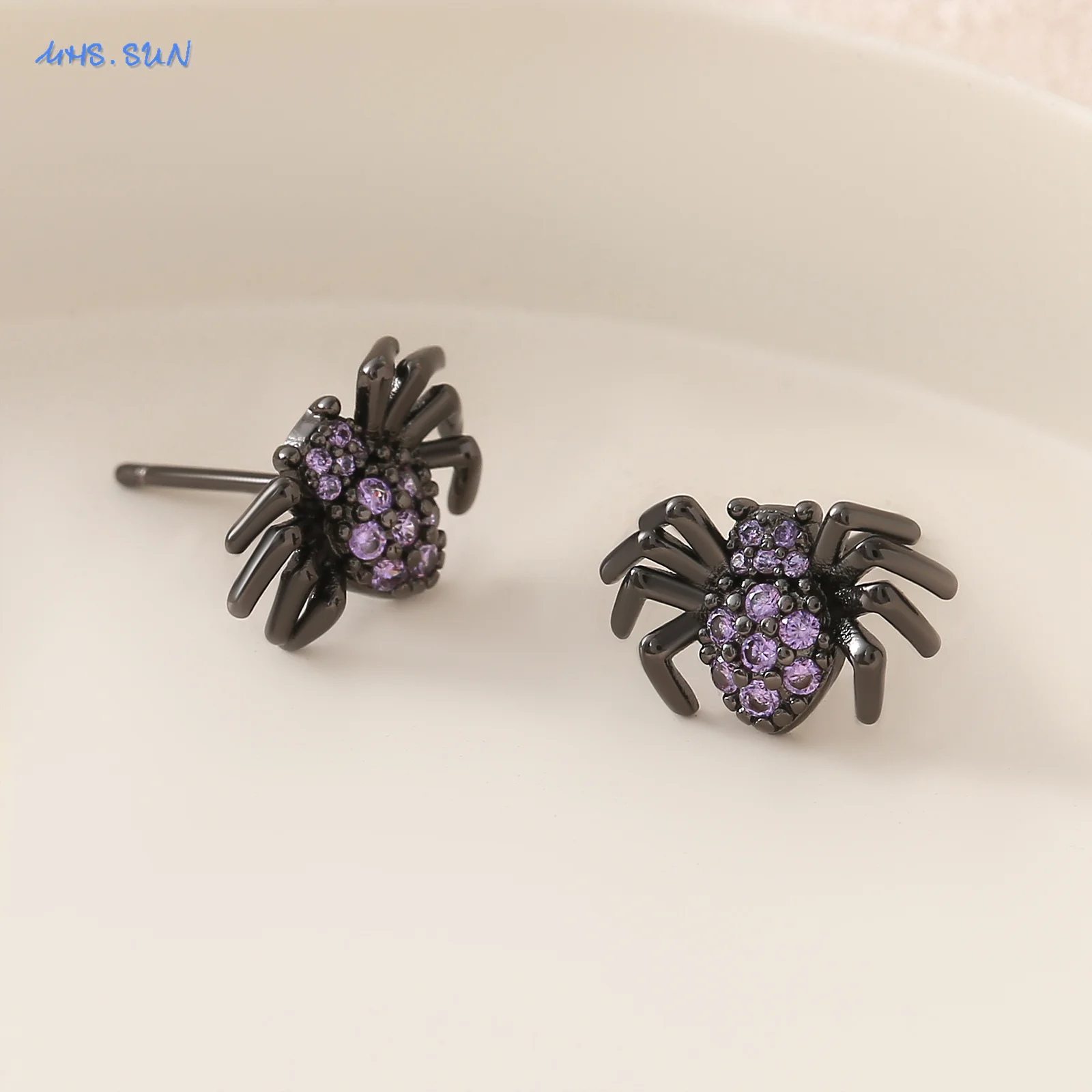 MHS.SUN الأرجواني مكعب الزركون الأسود العنكبوت وأقراط للنساء الرجال الهيب هوب الحيوانات هالوين مجوهرات مهرجان هدية حفلة