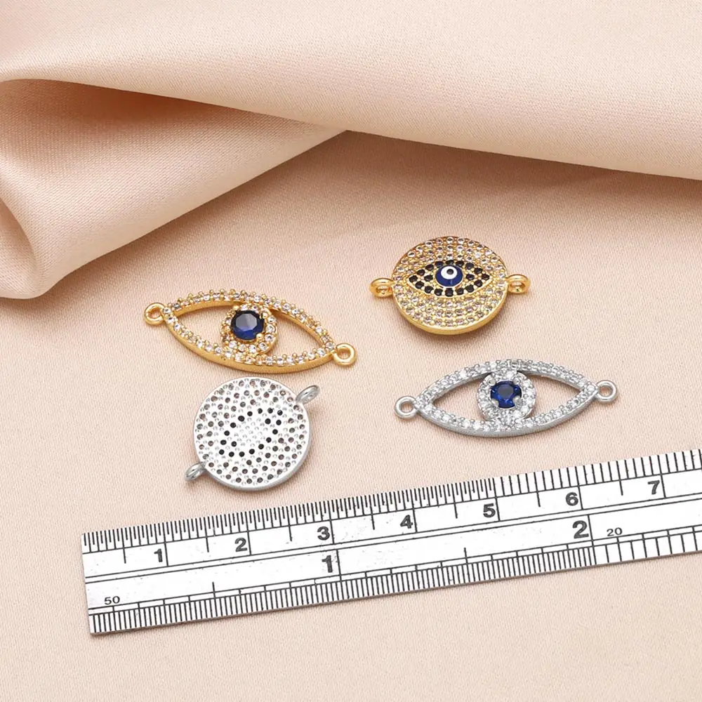 OCESRIO Retro White Crystal Enamel Blue Eye Charms for Bracelet Copper Gold Plated Evil Eye Jewelry Making Supplies chma265