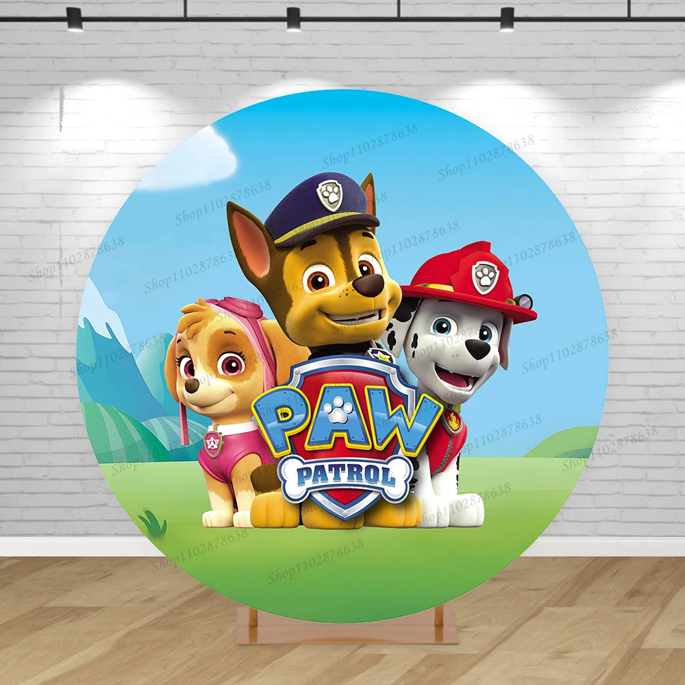 Paw Patrol Chase Marshall Skye Party Backdrop Round Cover Kid 1st Birthday Background Baby Shower Circle Cylinder Banner Decor