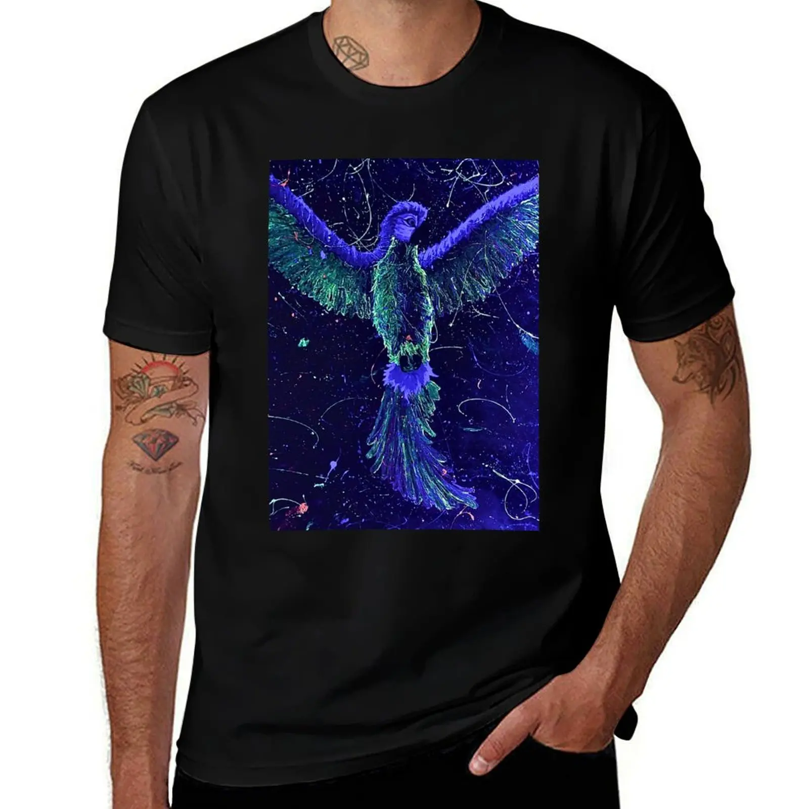 

FUEGO Festive Blue Macaw Night Version T-Shirt t shirts cotton 100% t shirt men 100% cotton luxury brand T-Shirt