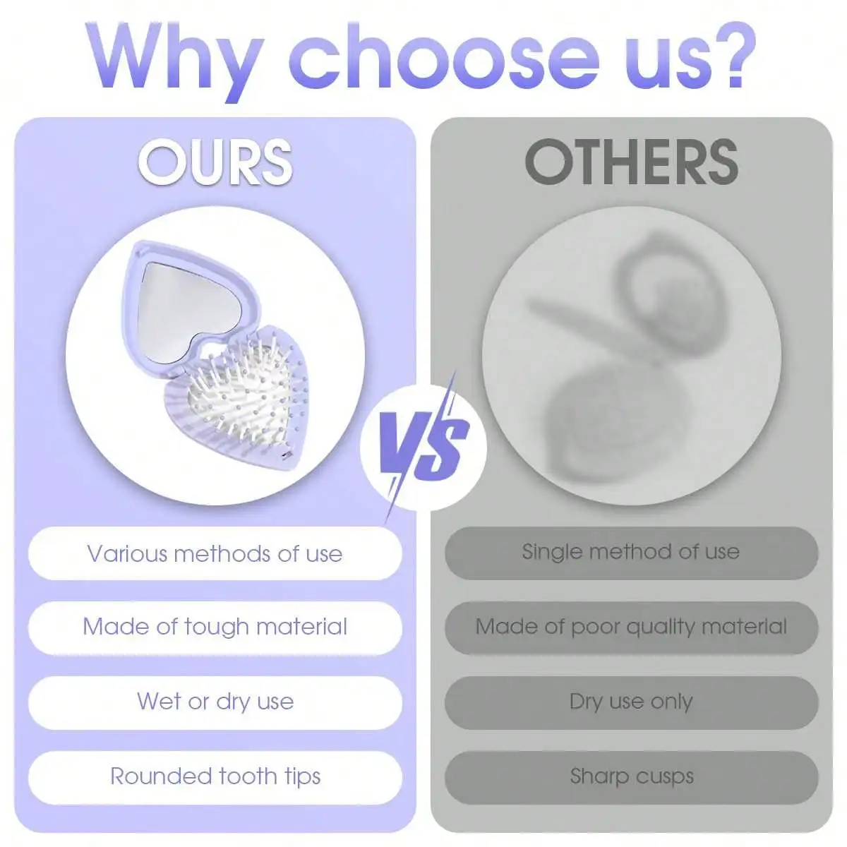 فرش شعر للسفر قابلة للطي بلمسة نهائية لامعة مع مرآة، فرشاة شعر صغيرة على شكل صدفة، مشط، فرش سفر للشعر للنساء والرجال #2