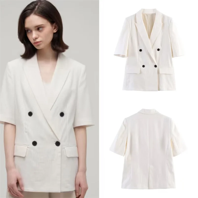 

Новый стиль 2026: Летний модный элегантный льняной блейзер с коротким рукавом