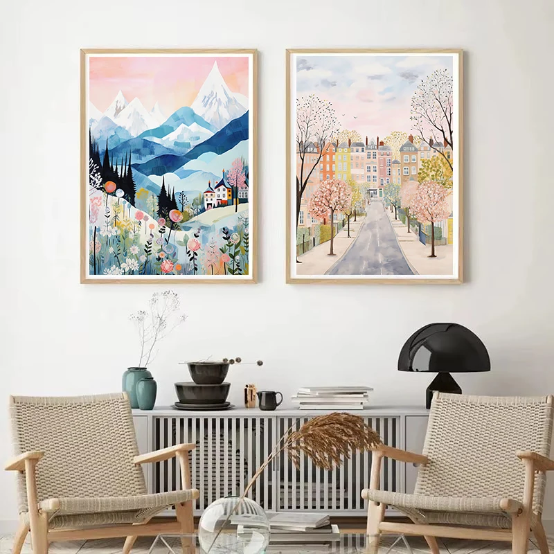 ملصق منظر طبيعي بألوان مائية عتيقة ، عالم سيتي ترافل ، برلين ، سويسرا ، ديكور صور جدارية منزلية ، لوحة قماشية