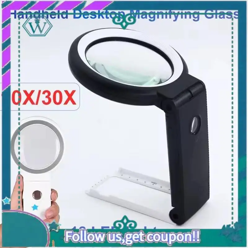 A75Q-Portable Handheld Magnifying Glass With LED Light 10X/30X Foldable Desktop Reading Magnifier Featuring 18 Leds
