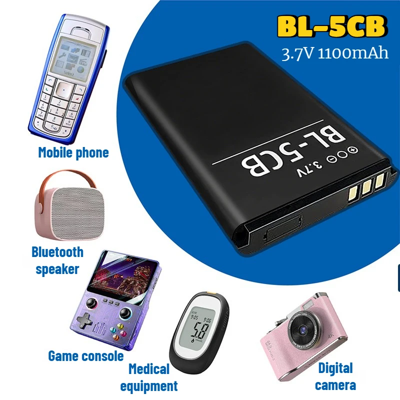 BL-5CB Battery 3.7V 1100mAh BL5CB Mobile Phone Batteries for Nokia 100 101 103 111 105 106 107 1050 3100 5130 Game Console Radio
