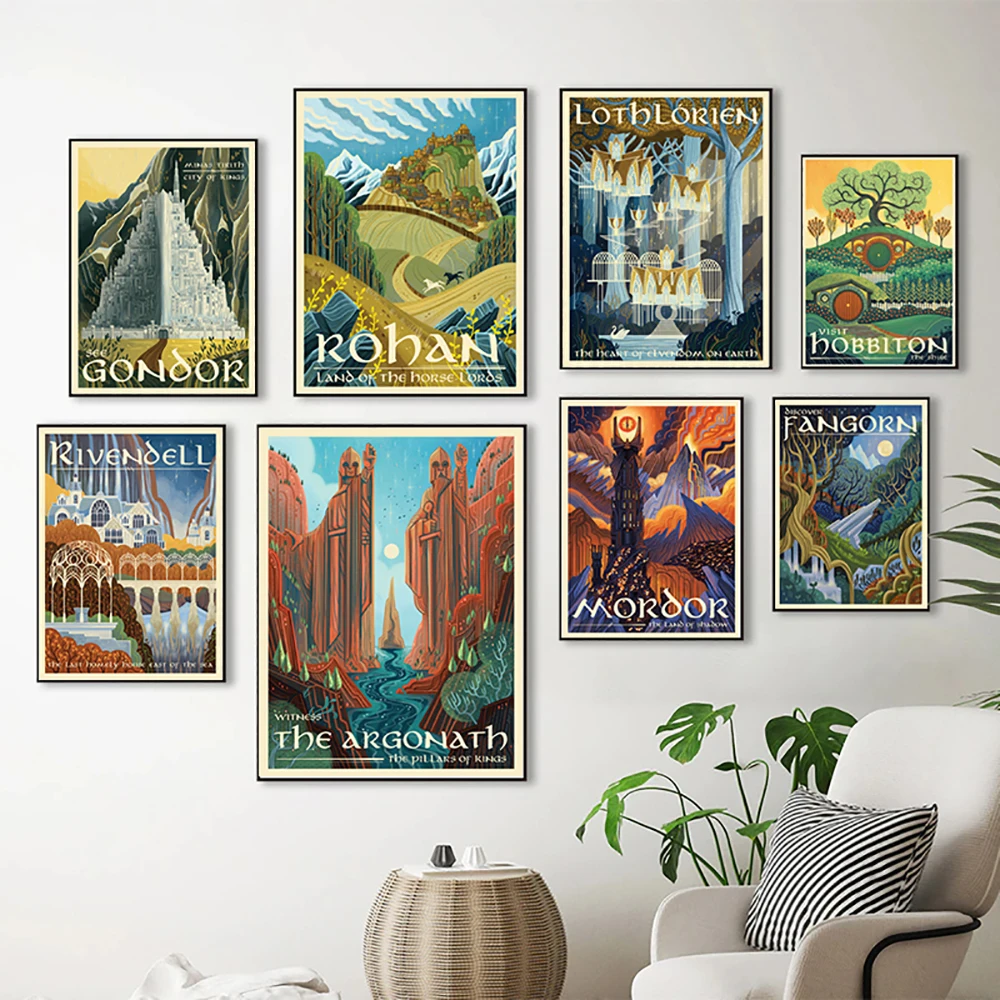 Middle Earth Landscape LOTR Posters Prints Tolkien Wall Art Canvas Painting Wall Pictures Travel Gift for Living Room Home Decor