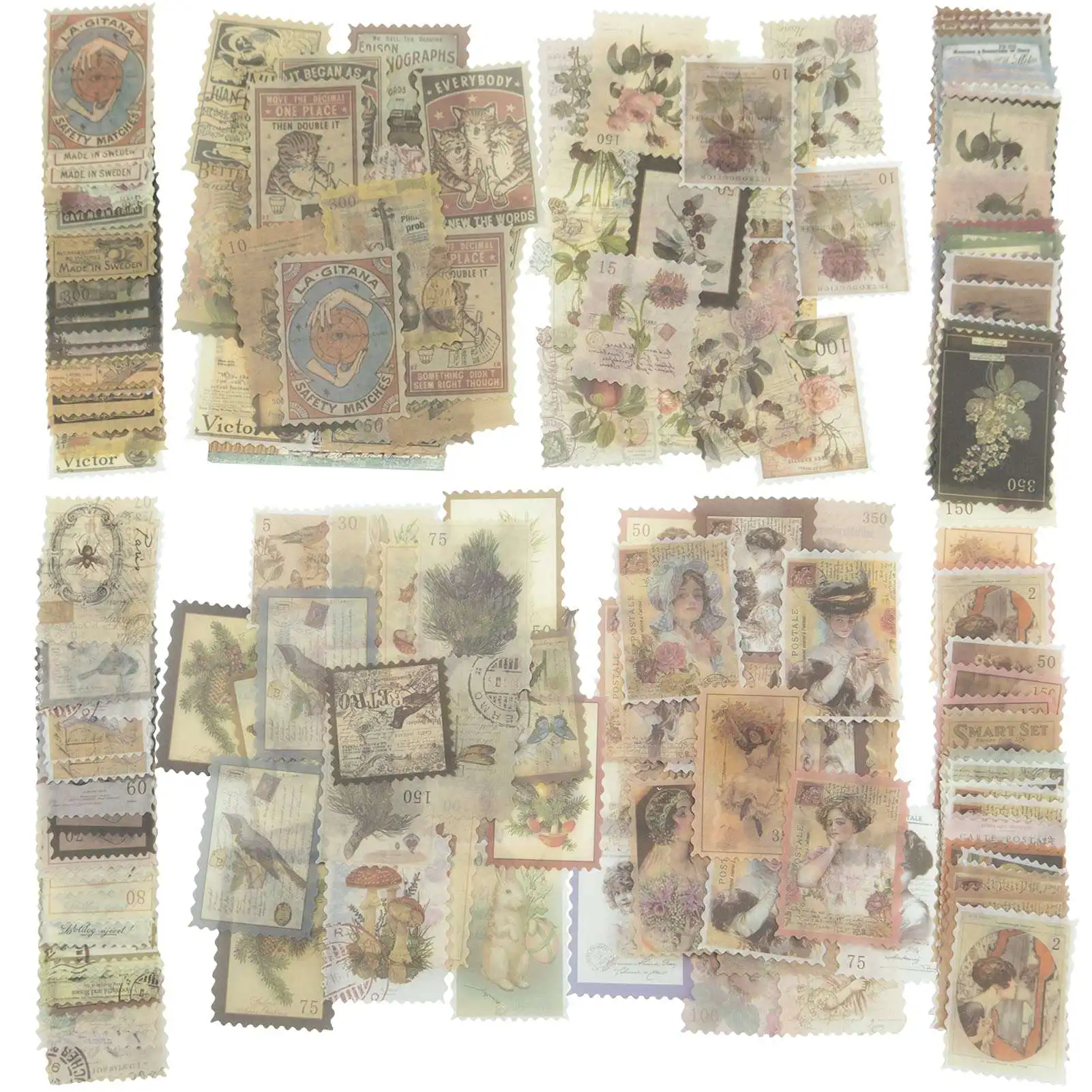 

240Pcs Vintage Postage Stamp Stickers, Aesthetic Botanical Decor Paper Sticker for Scrapbooking, Journaling, Planners