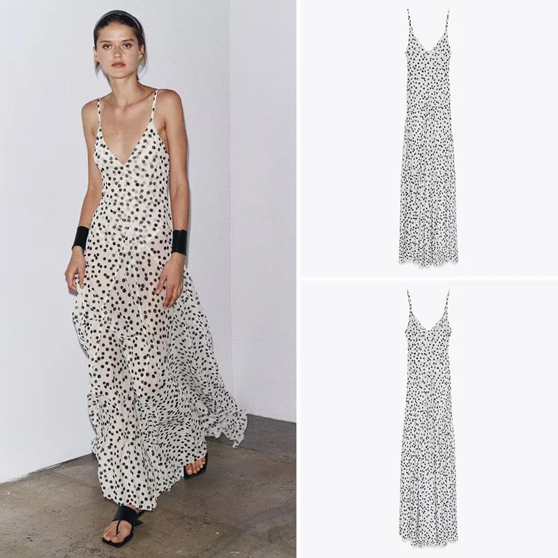 

Ele Long Polka Dot Svel Deep V Ne Summer New Women's Dr High Waist Gown for Par Other Material 00%