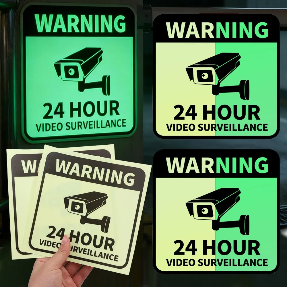 Luminous Security Camera Warning Sticker Glow in Dark CCTV Video Surveillance Sign Anti Theft Waterproof Car Decal 15.6x15.6cm
