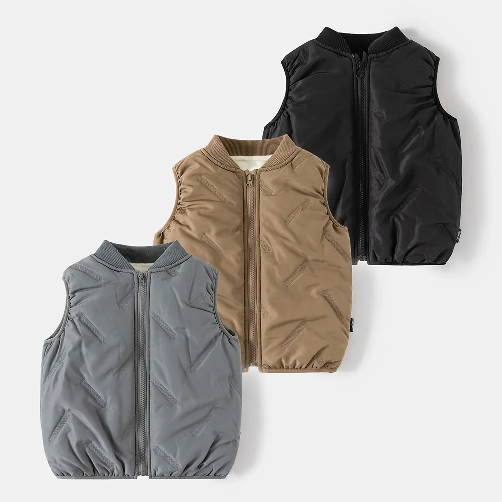 

Пуховый жилет для мальчиков, зима 2025 г., детские толстые бархатные пальто, одежда без рукавов для маленьких мальчиков, теплые топы, верхняя одежда, детские уличные куртки