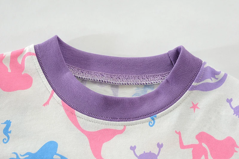 Little Hand Kids Long Sleeve Pajama Set Sweet Mermaid Ocean Print Cotton Sleepwear Loungewear Outfit for Little Girls 2-7 Years