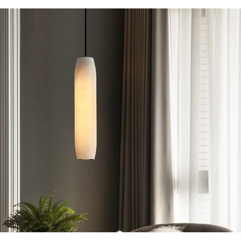 Modern Minimalist Living Room Bedroom Headboard All Copper Adjustable Long Wire Lamp Spanish Marble Chandelier
