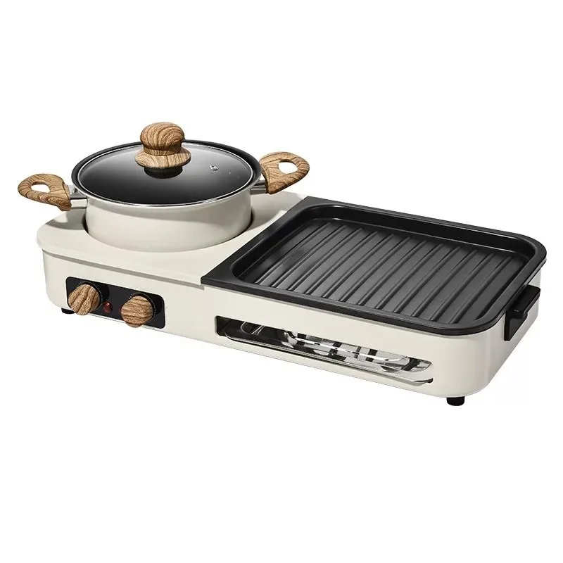 2-in-1 Electric Grill and Hot Pot, Non-Stick Electric Skillet, BBQ Roast & Shabu, Home Use, for Family Party Indoor Outdoor