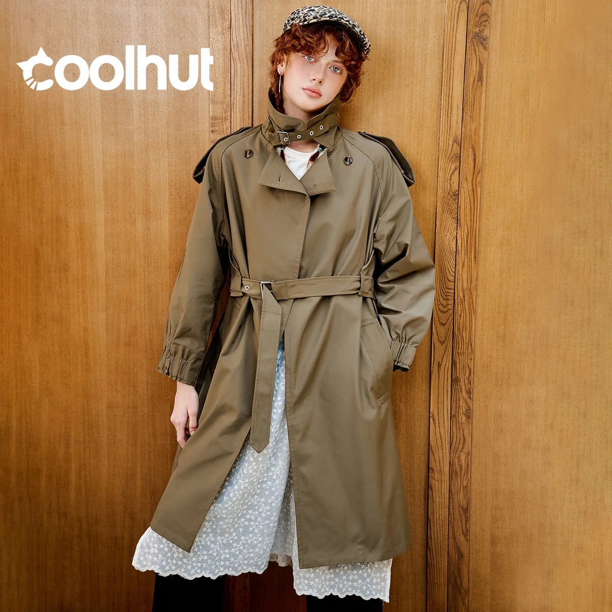 

COOLHUT Minimalist Women's Trench Coat High-Neck Tailored Waist Overcoat Mid-Long Sleeve Elegant Top Timeless Capsule Wardrobe
