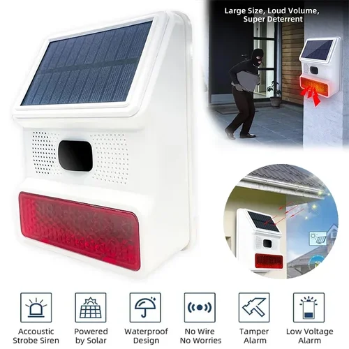 Imagen 2 del producto Sirena de alarma inteligente para el hogar, sistema de alarma de seguridad para el hogar, antirrobo, Wifi, GSM, luz Solar inalámbrica, Flash estroboscópico, resistente al agua, 433MHz