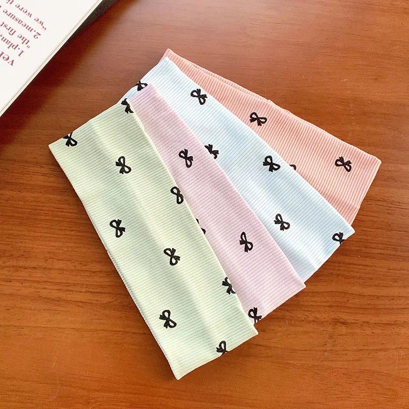 4PCS Korean Elegant Women Bowknot Printing Headband Soft Elastic Knitting Headband Yoga Makeup Hairbands Turban Sport Head Bands