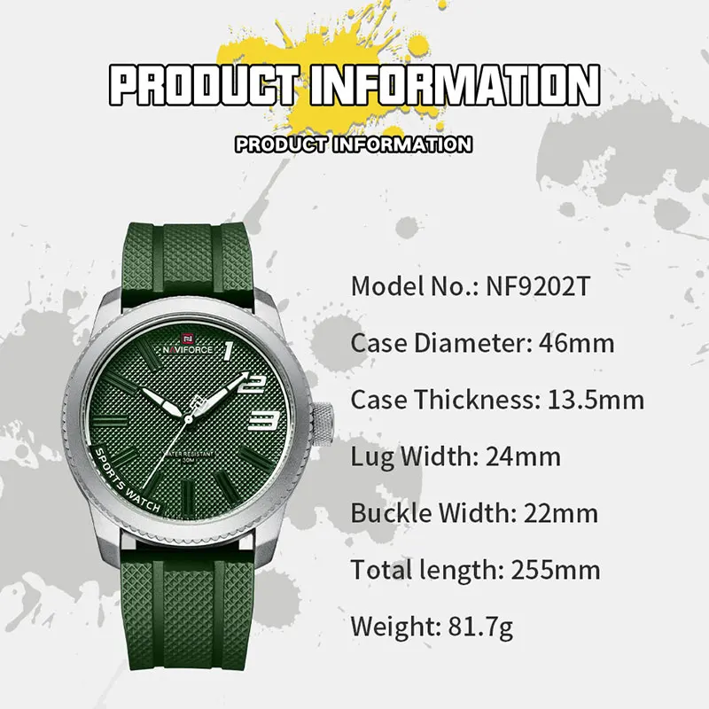 2022 NAVIFORCE Casual Watch for Men 3ATM Waterpeoof Military Sports Watches Men Silicone Band Wristwatches Relogio Masculino