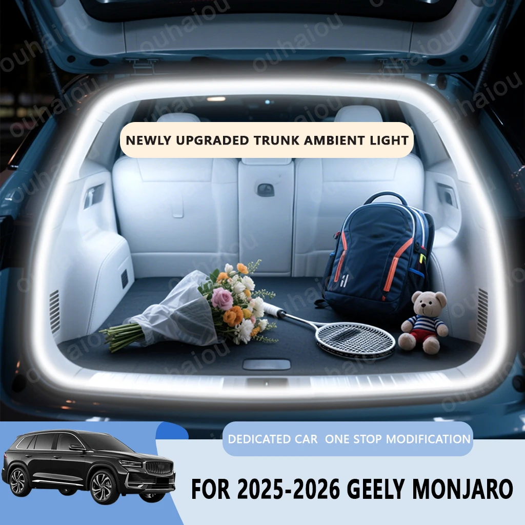 Pour Geely Monjaro Atlas 2021-2026 : Modification de l'éclairage du coffre, éclairage d'ambiance, lumière LED blanche chaude pour coffre arrière (Année à préciser)