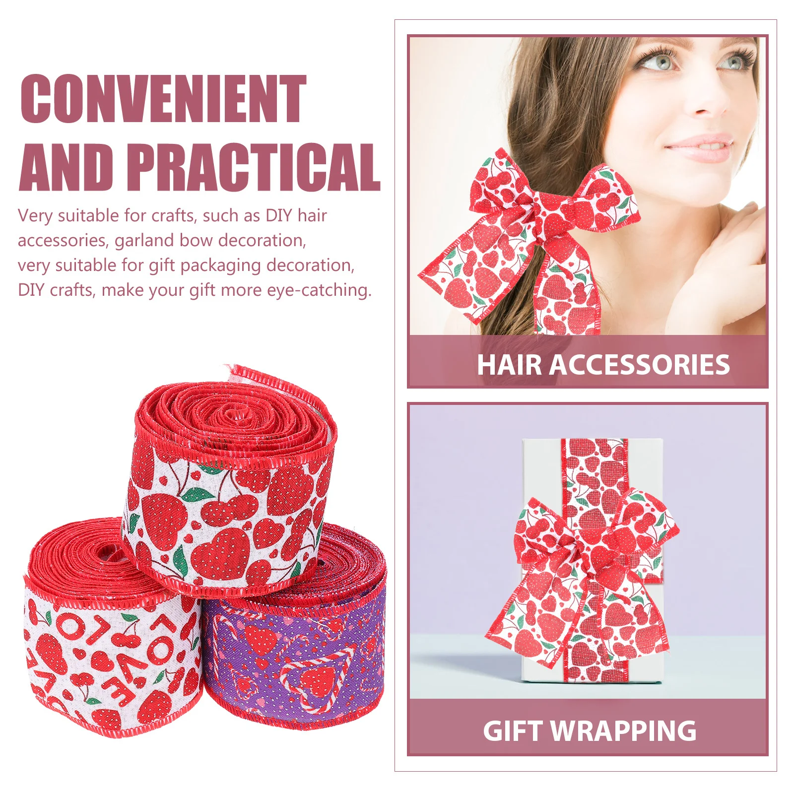 

3 Rolls Valentine'S Day Heart Ribbons Wrapping Decorative Bow For Wedding Party Diy Polyester Embossed Ribbon Craft Sewing