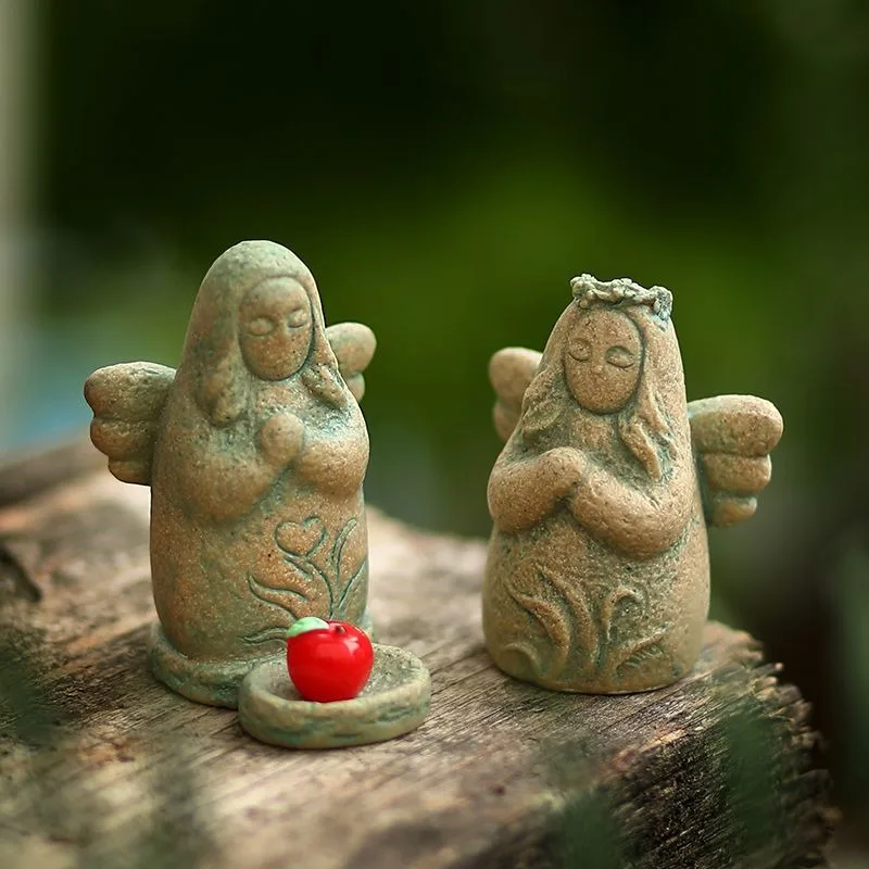 Imitation Stone Resin Angel Figurine Creative Craft Fish Tank Bonsai Decor Desk Home Garden Micro Landscape Ornament Unique Gift