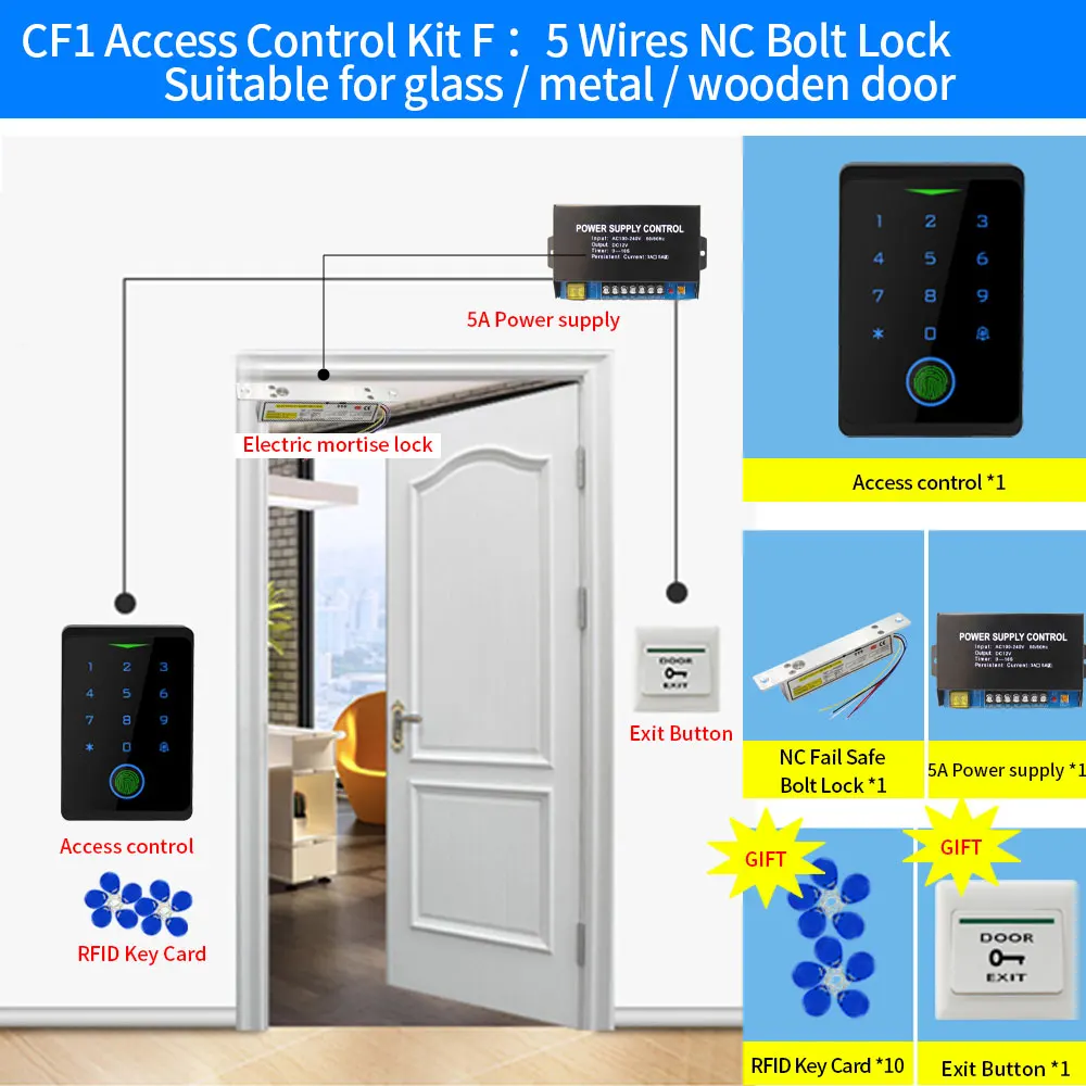 Biométrico Fingerprint Smart Door Lock Kit, Wi-Fi Sistema De Controle De Acesso, eletrônico Portão Abridor, porta eletromagnética Set, Tuya