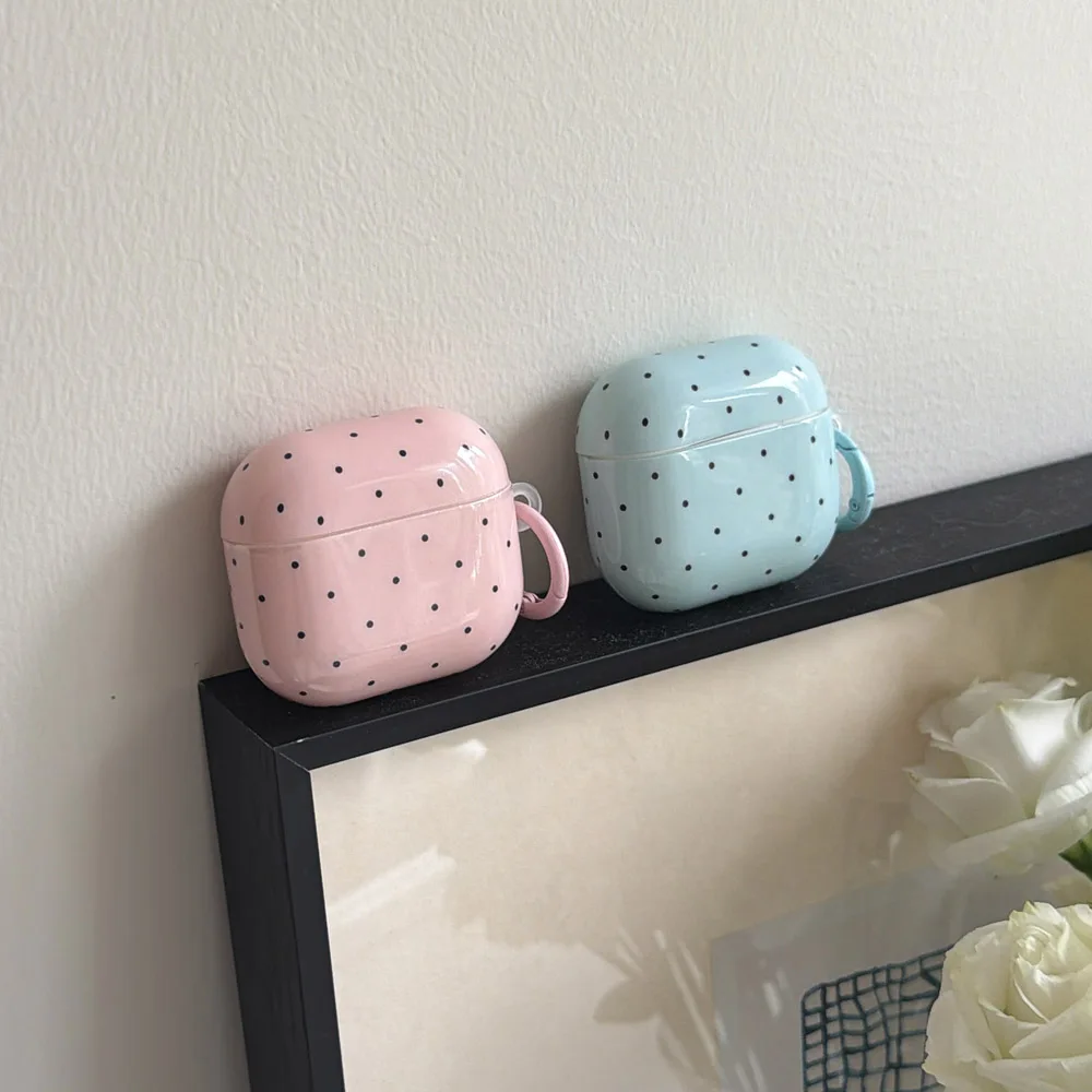 Simple Macaron Blue White Pink Small Polka Wave Point Dot Earphone Case Cover For AirPods 1 2 3 4 Pro Pro2 Pro3 Cases Soft funda