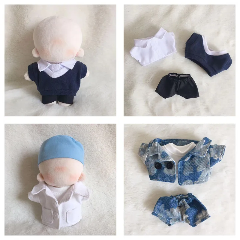 Cute Denim Coat 10cm Doll Clothes Navy Blue England Style Suit for 10cm Plush Cotton Stuffed Dolls Toy